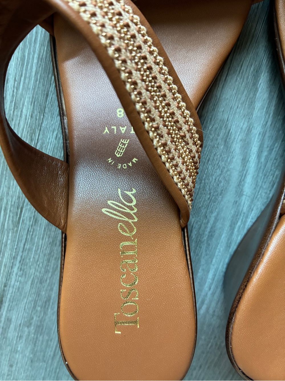 Toscanella Tan Beaded Slip-On Women's Sandals